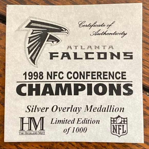 1998 Atlanta Falcons NFC Conference Champions Limited Edition Medallion. - Picture 3 of 6